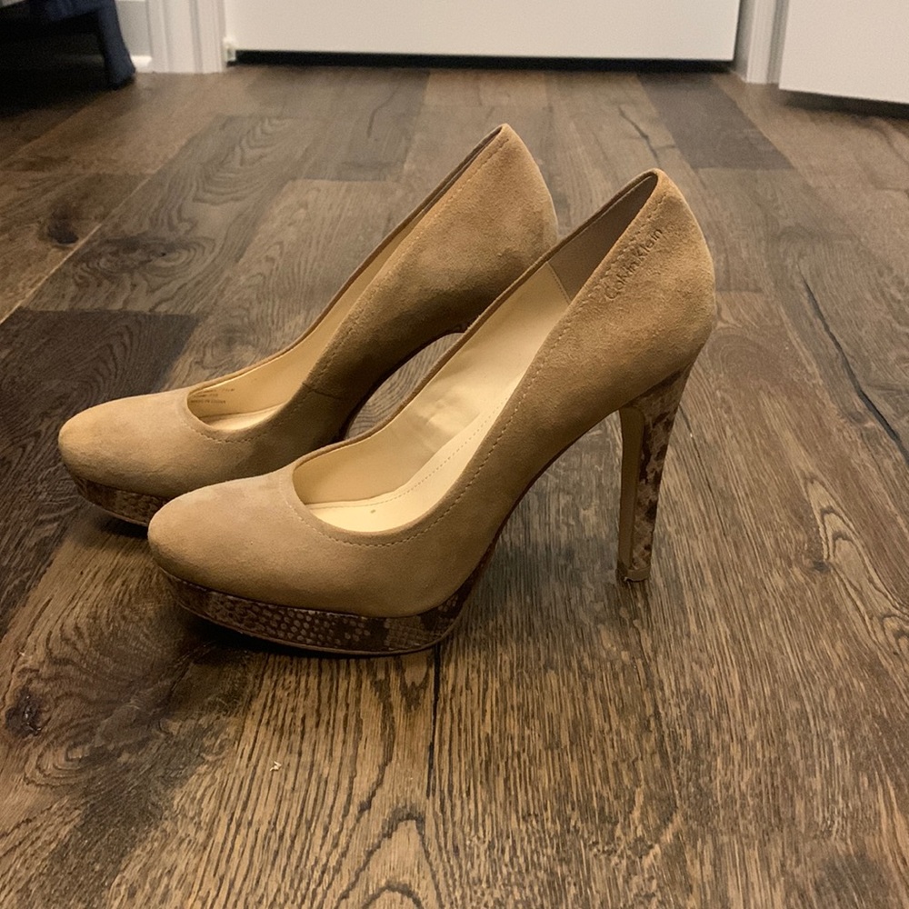 Calvin Klein suede and snakeskin heels